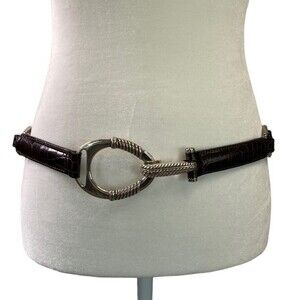 Brighton Patent Moc Croc Leather Embossed Chain Belt Oval Silver Hook Buckle